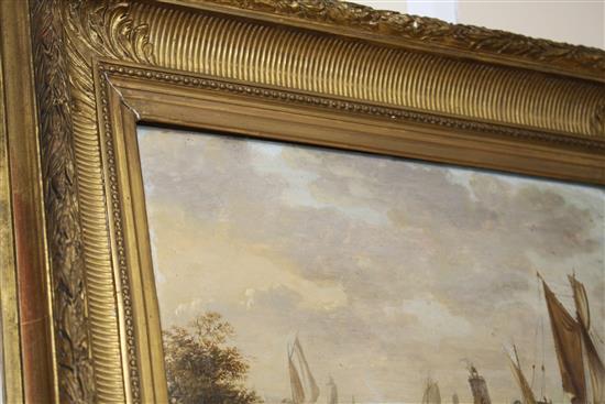 Late 19th century Flemish School, oil on wooden panel, Shipping along the coast, 26 x 36cm